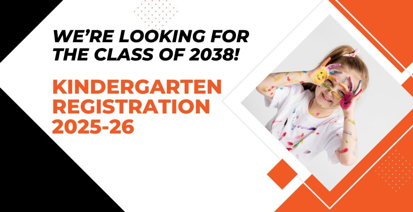 We're looking for the class of 2038, Kdg registration 2025-26 - image of girls looking through finger glasses